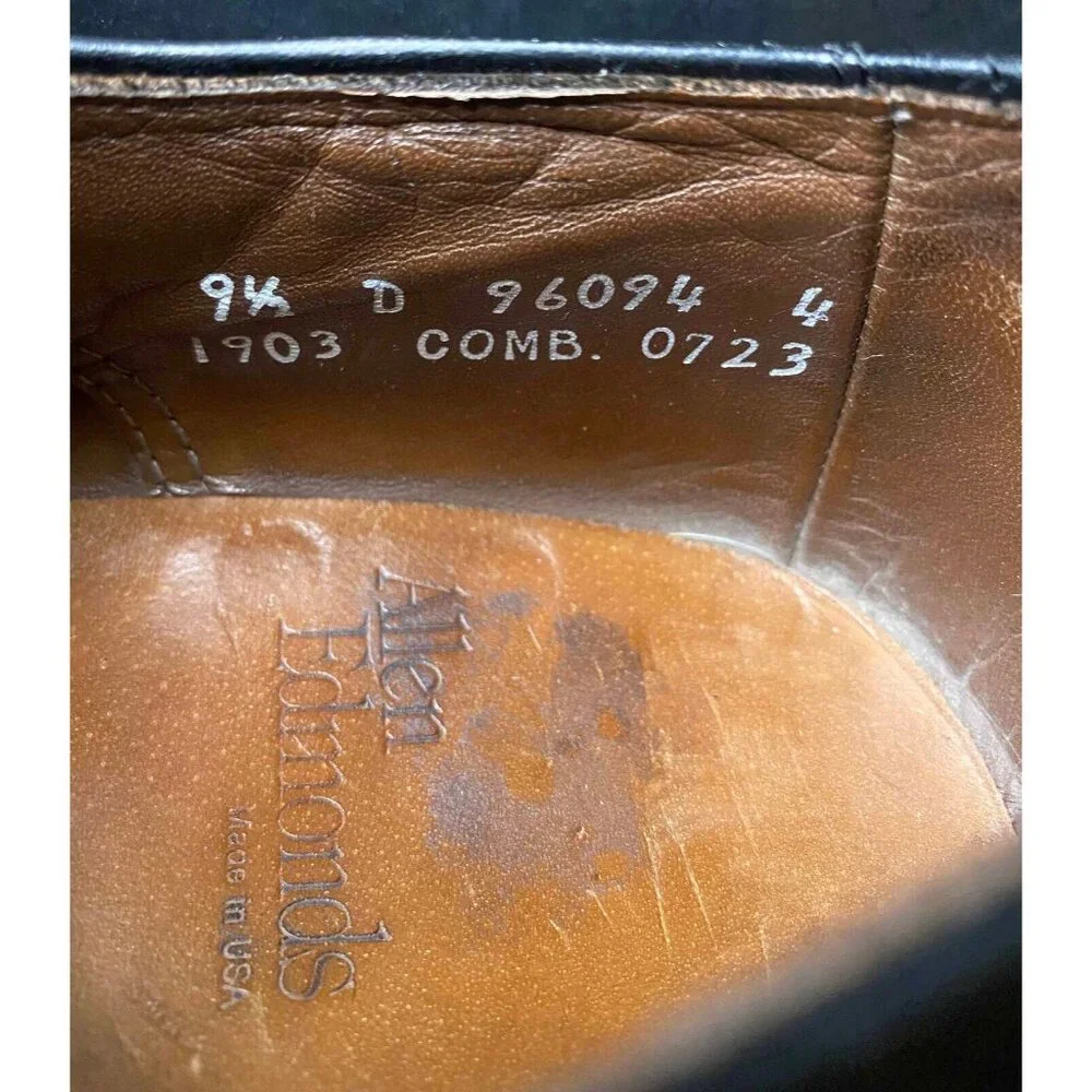 Allen Edmonds Chester Wingtip Black 1903 Leather Shoes Oxford Mens 9.5 D USA